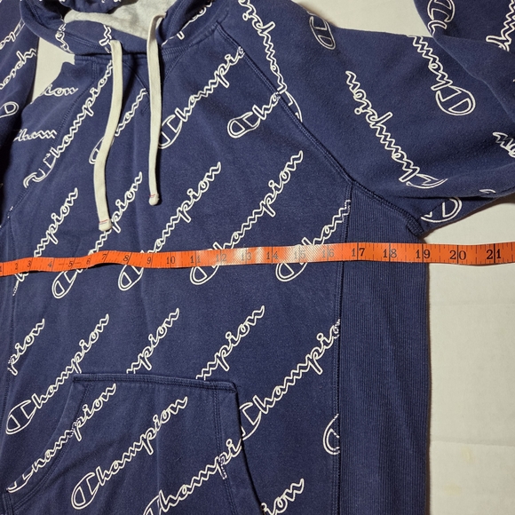 Champion Dark Blue All-Over Logo Men's Hoodie - Picture 4 of 7